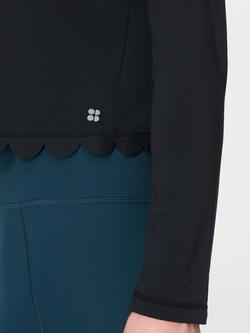 Sweaty Betty Breathe Easy Scallop Long Sleeve Top, Black - view 2, Black