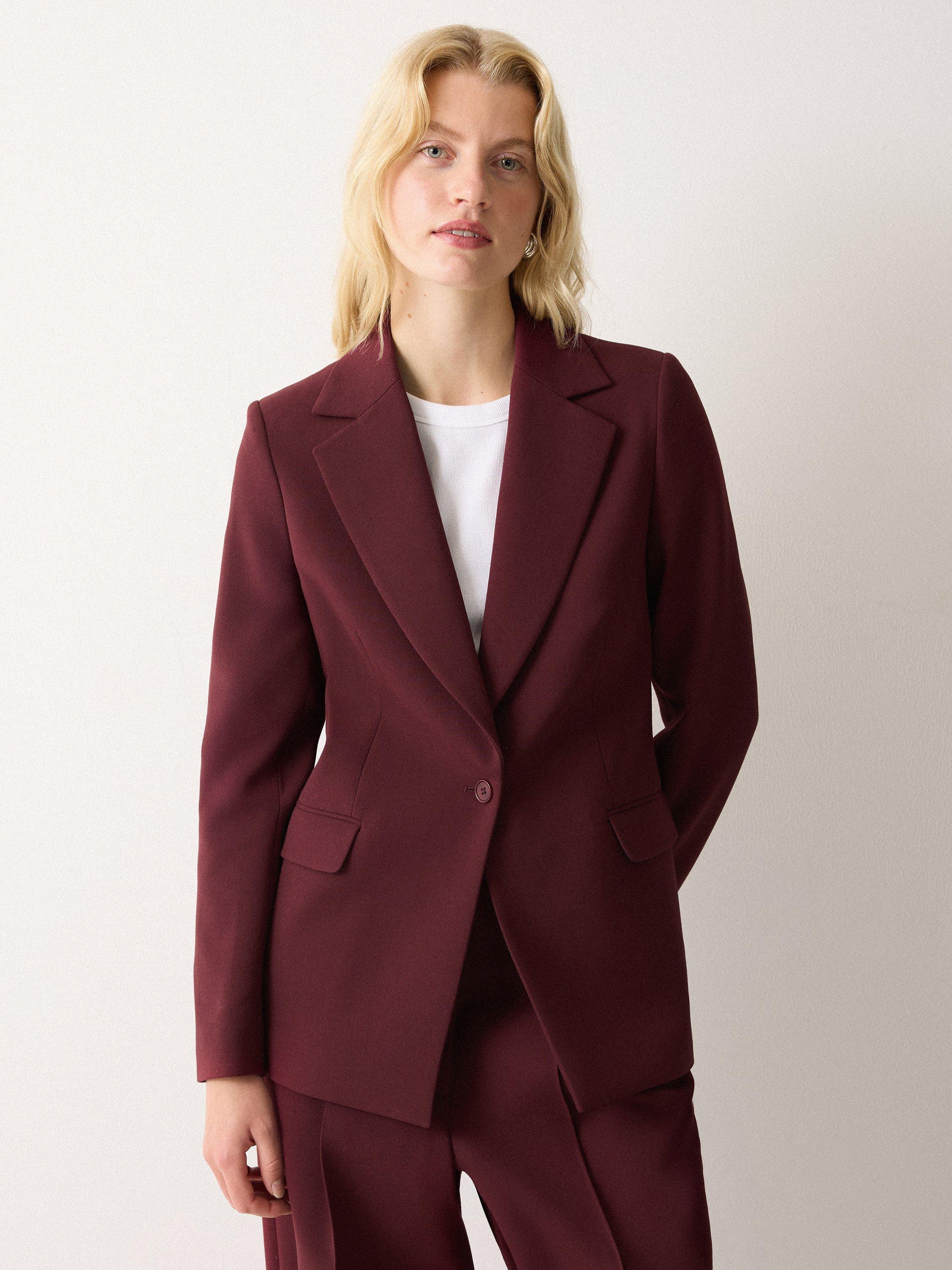 Product image 3 of 5, which shows Jigsaw Kenley Compact Single Breasted Blazer, Burgundy, 6