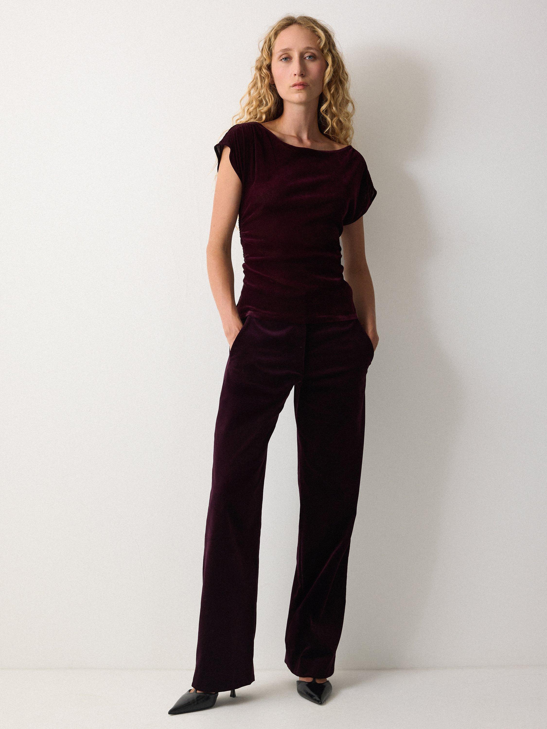 Product image 1 of 5, which shows Jigsaw Velvet Gathered Crew Neck Tank Top, Purple, S