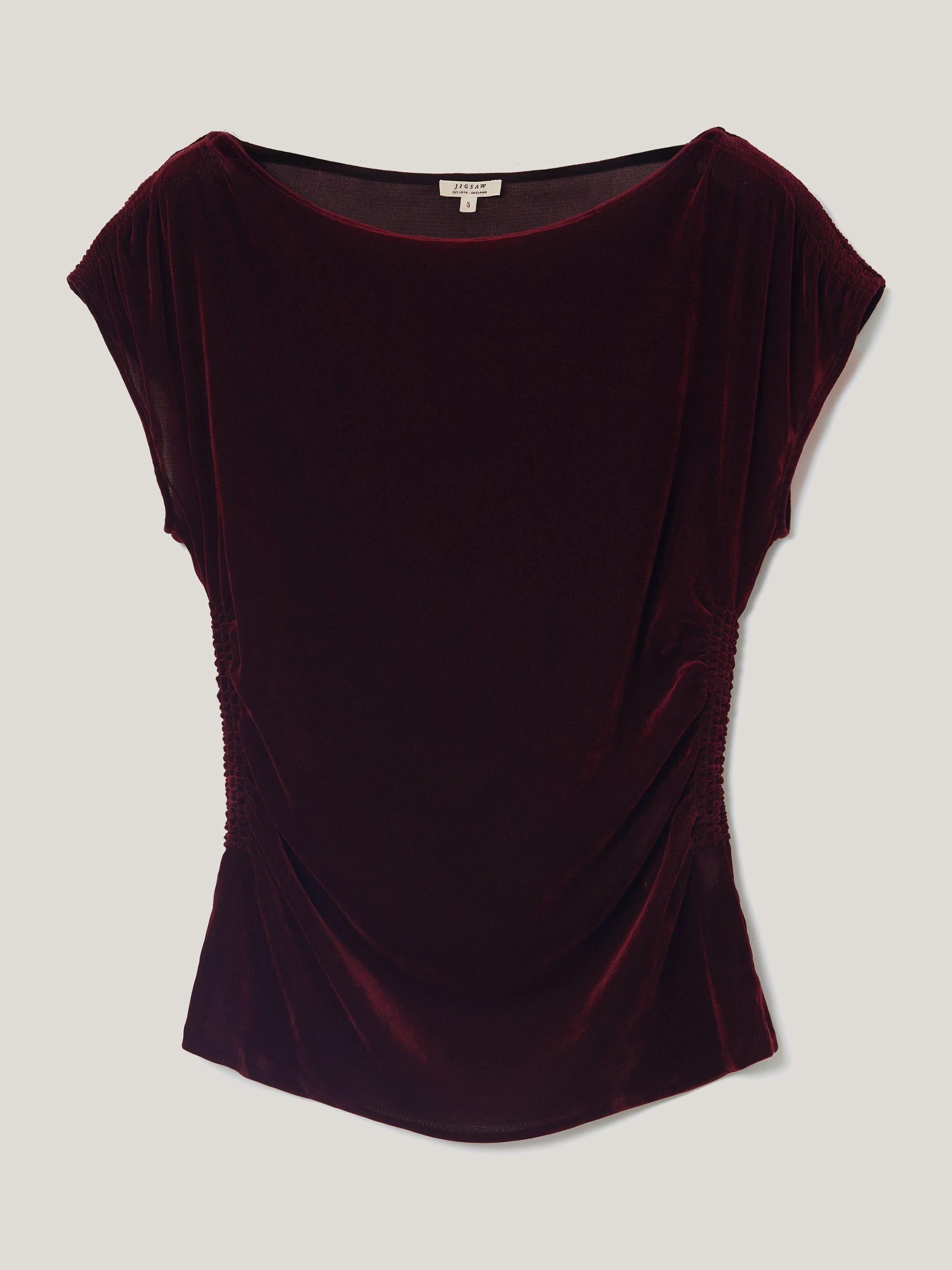 Product image 5 of 5, which shows Jigsaw Velvet Gathered Crew Neck Tank Top, Purple, S