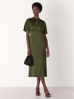 Whistles Cape Satin Midi Dress, Olive, Olive