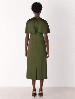 Whistles Cape Satin Midi Dress, Olive - view 2, Olive