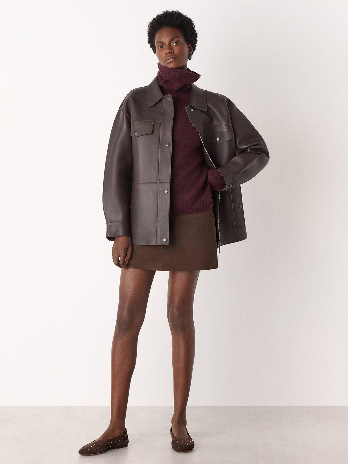 Product image 3 of 5, which shows Whistles Roll Neck Wool Blend Jumper, Burgundy, XS