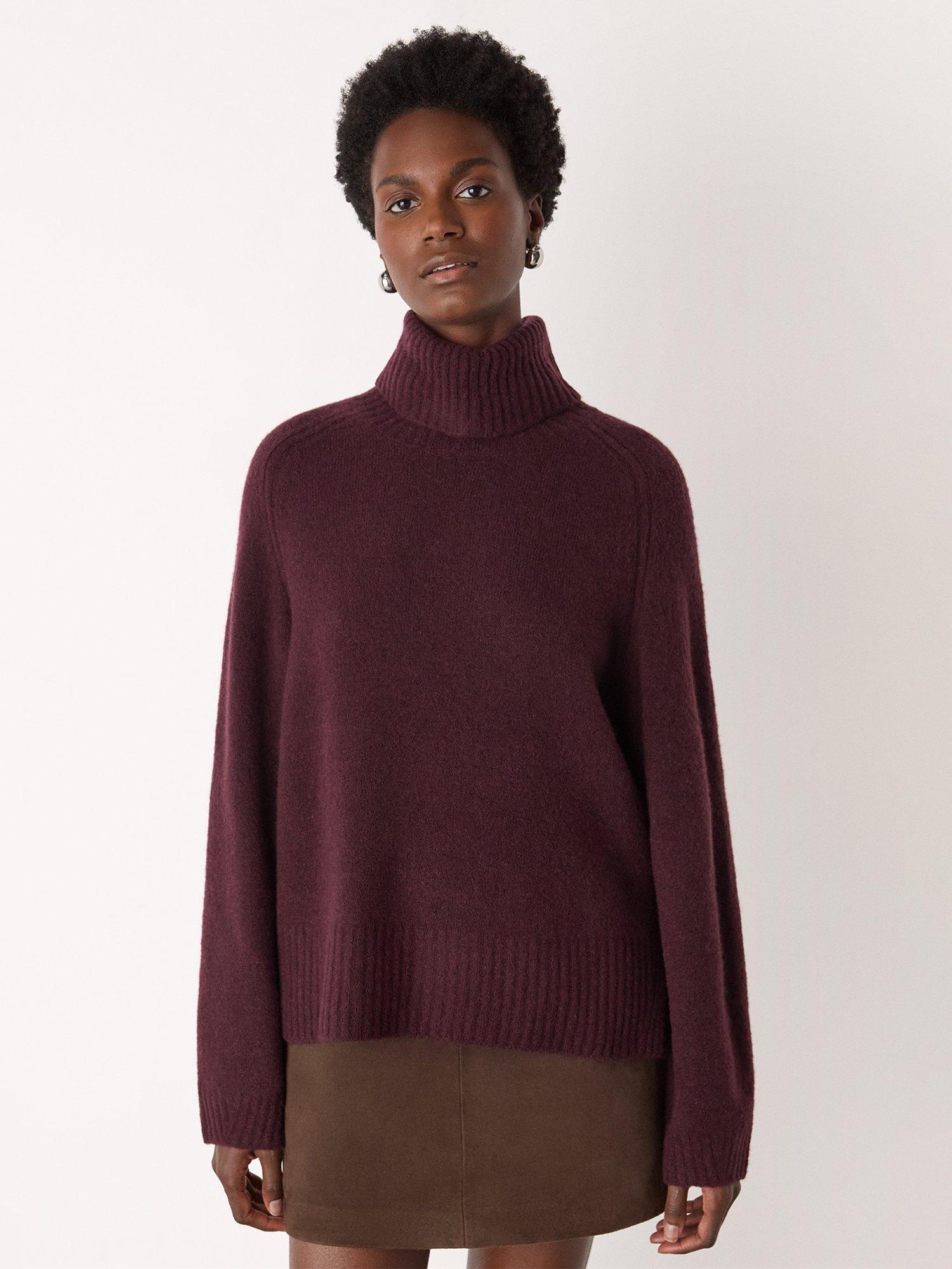 Product image 4 of 5, which shows Whistles Roll Neck Wool Blend Jumper, Burgundy, XS