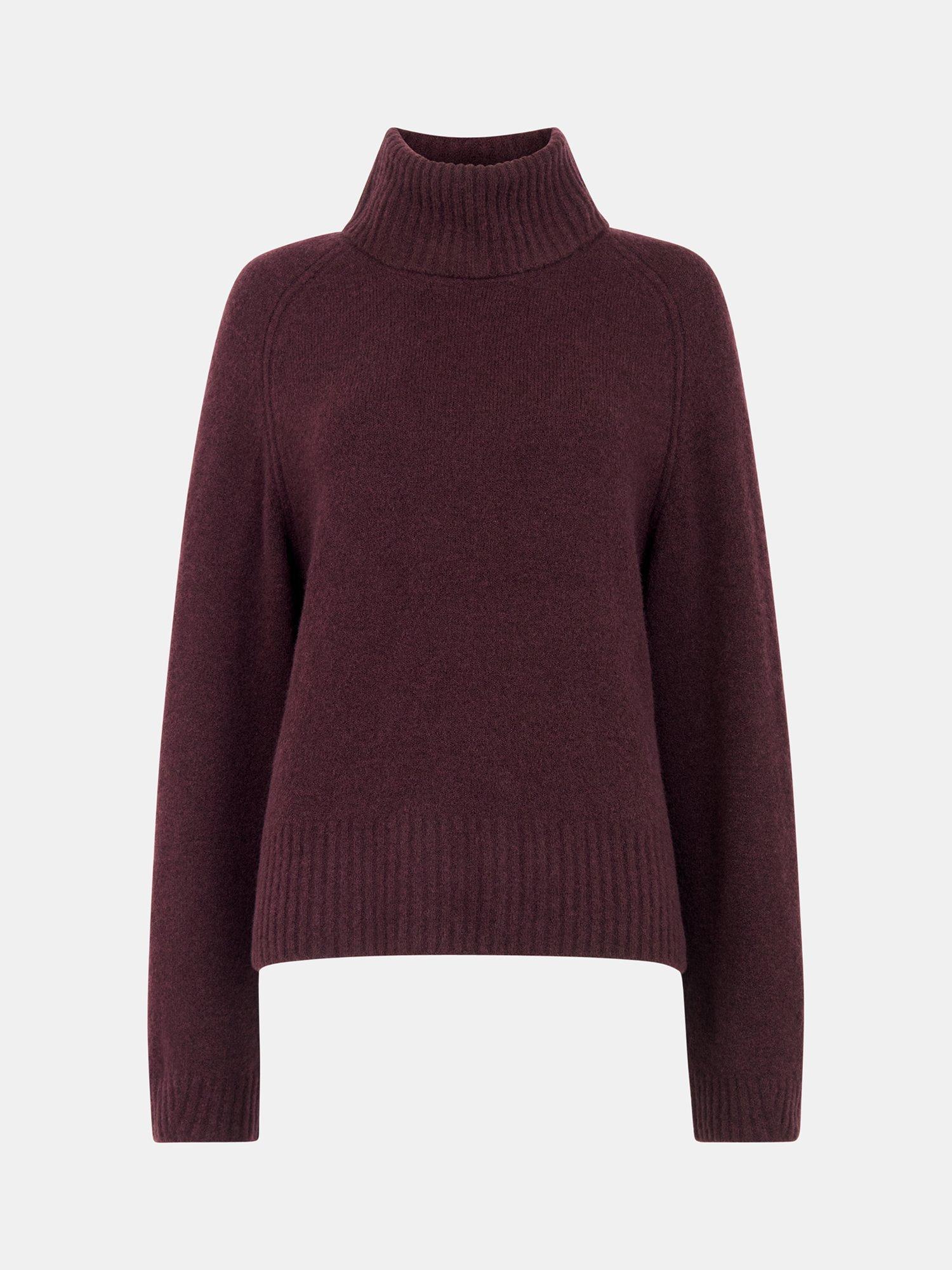 Product image 5 of 5, which shows Whistles Roll Neck Wool Blend Jumper, Burgundy, XS