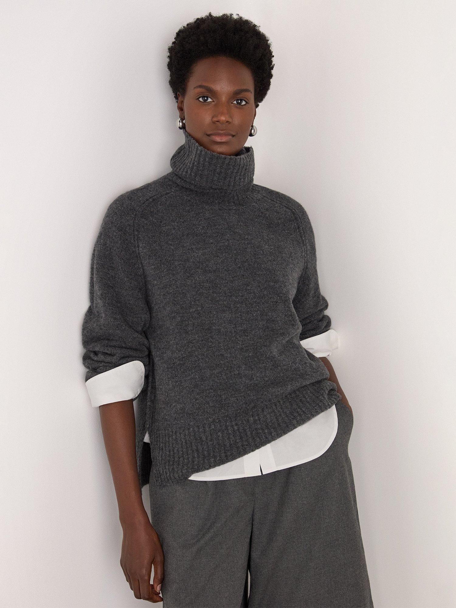 Product image 1 of 5, which shows Whistles Roll Neck Wool Blend Jumper, Dark Grey, XS