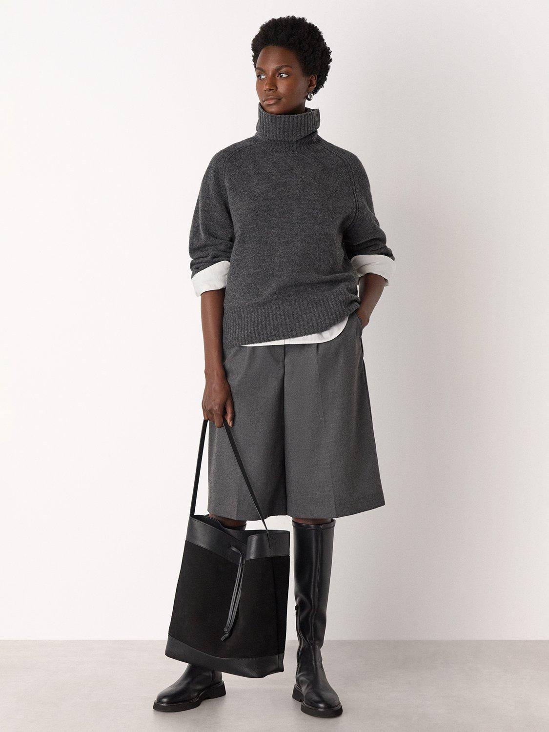 Product image 3 of 5, which shows Whistles Roll Neck Wool Blend Jumper, Dark Grey, XS