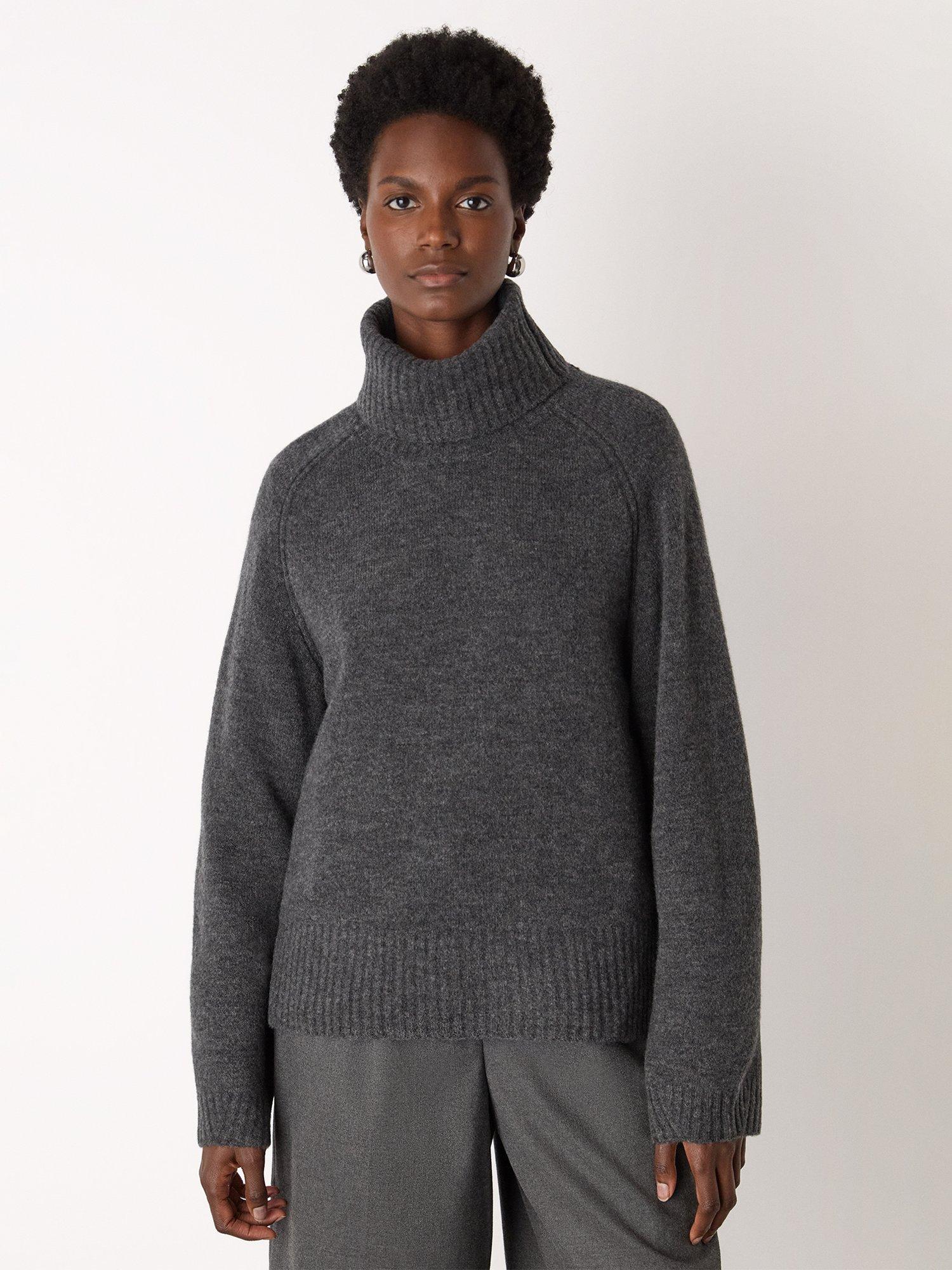 Product image 4 of 5, which shows Whistles Roll Neck Wool Blend Jumper, Dark Grey, XS