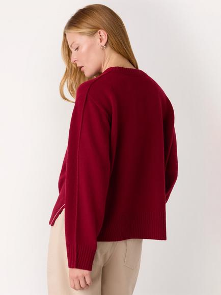 Whistles Side Stripe Detail Wool Knit Jumper - view 2, Burgundy/Multi