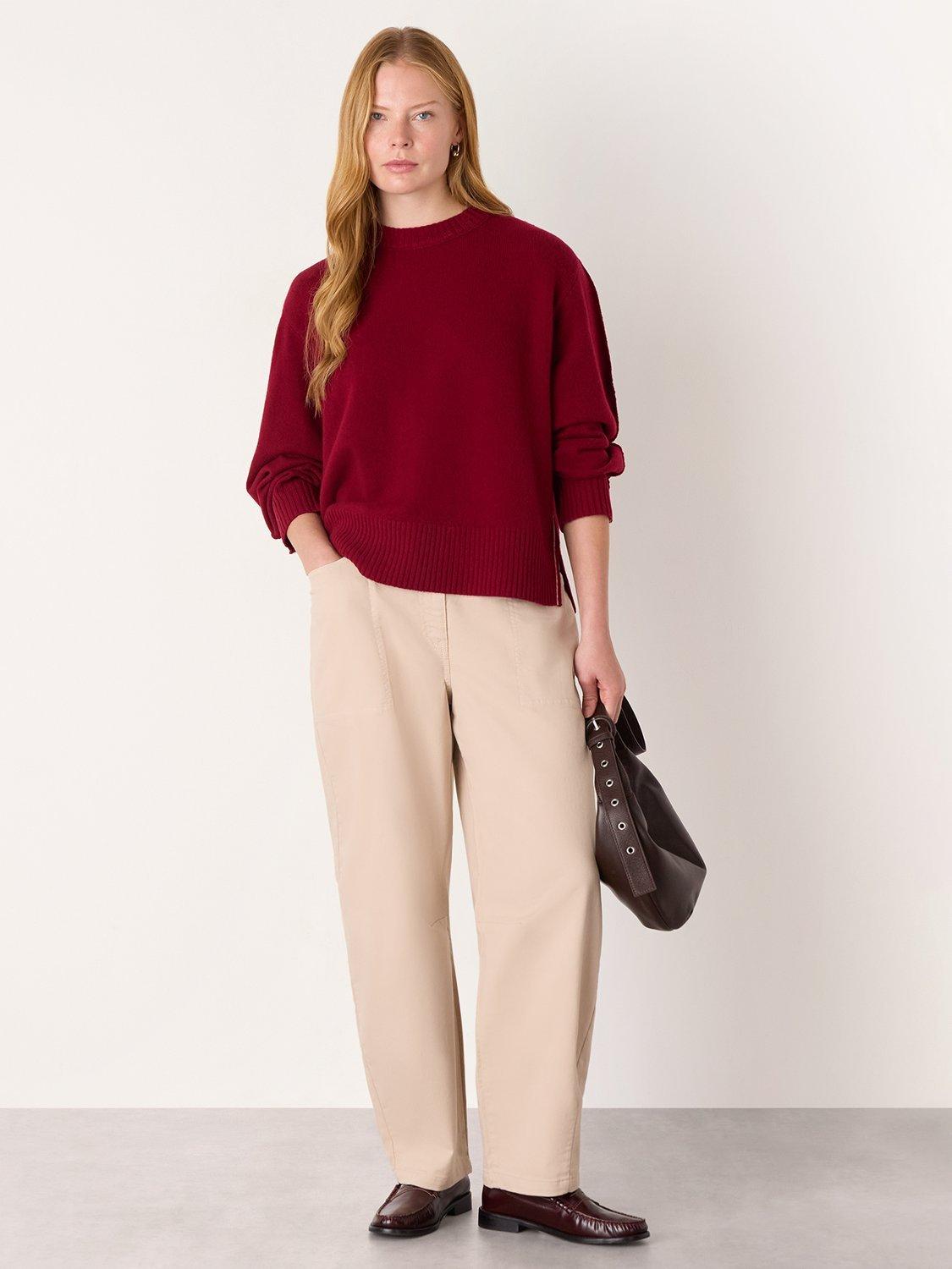 Product image 4 of 5, which shows Whistles Side Stripe Detail Wool Knit Jumper , Burgundy/Multi, XS