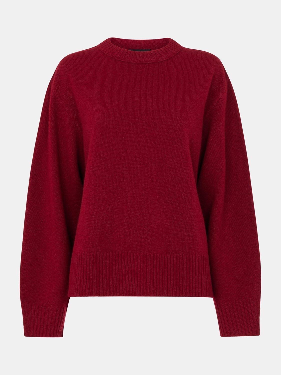 Product image 5 of 5, which shows Whistles Side Stripe Detail Wool Knit Jumper , Burgundy/Multi, XS