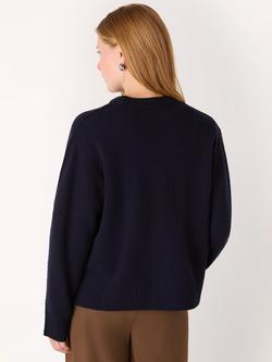 Whistles Side Stripe Detail Wool Knit Jumper - view 2, Navy