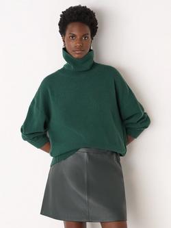 Whistles Curved Hem Roll Neck Pure Wool Jumper, Dark Green