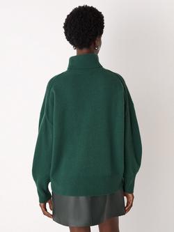 Whistles Curved Hem Roll Neck Pure Wool Jumper - view 2, Dark Green