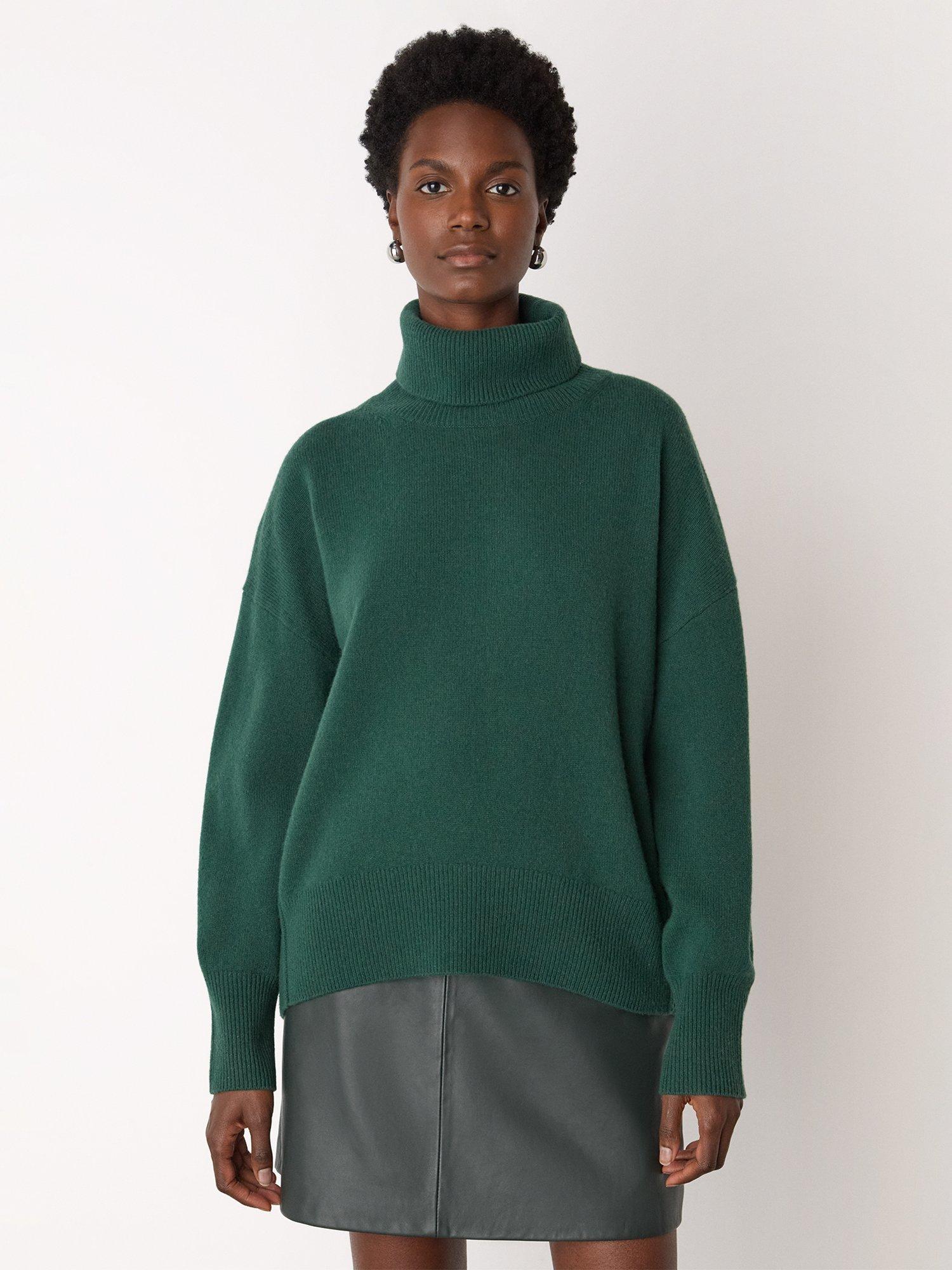 Product image 4 of 5, which shows Whistles Curved Hem Roll Neck Pure Wool Jumper, Dark Green, XS