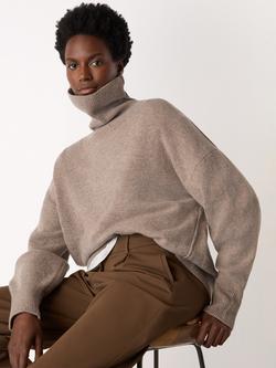 Whistles Curved Hem Roll Neck Pure Wool Jumper, Oatmeal