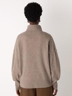 Whistles Curved Hem Roll Neck Pure Wool Jumper - view 2, Oatmeal