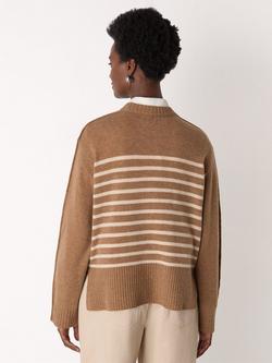 Whistles Stripe Crew Neck Pure Wool Jumper - view 2, Camel