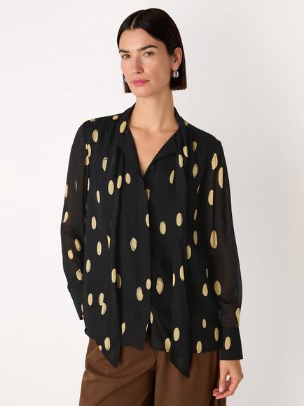 Whistles Abstract Spot Tie Neck Blouse, Black/Multi
