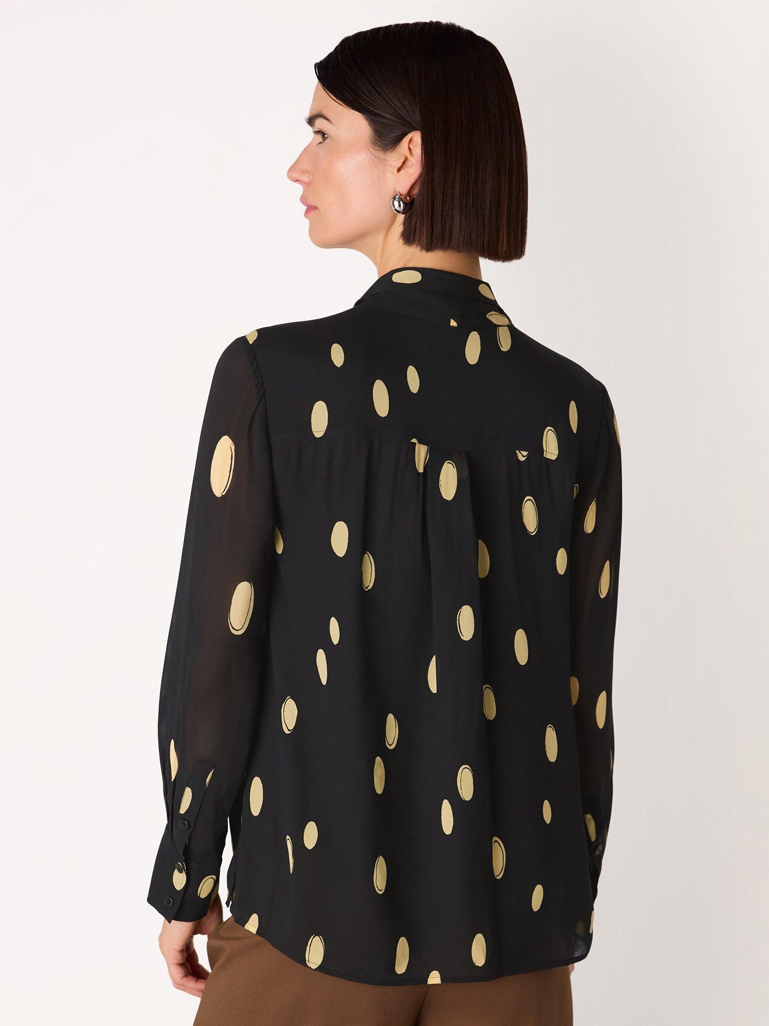 Product image 2 of 5, which shows Whistles Abstract Spot Tie Neck Blouse , Black/Multi, 6