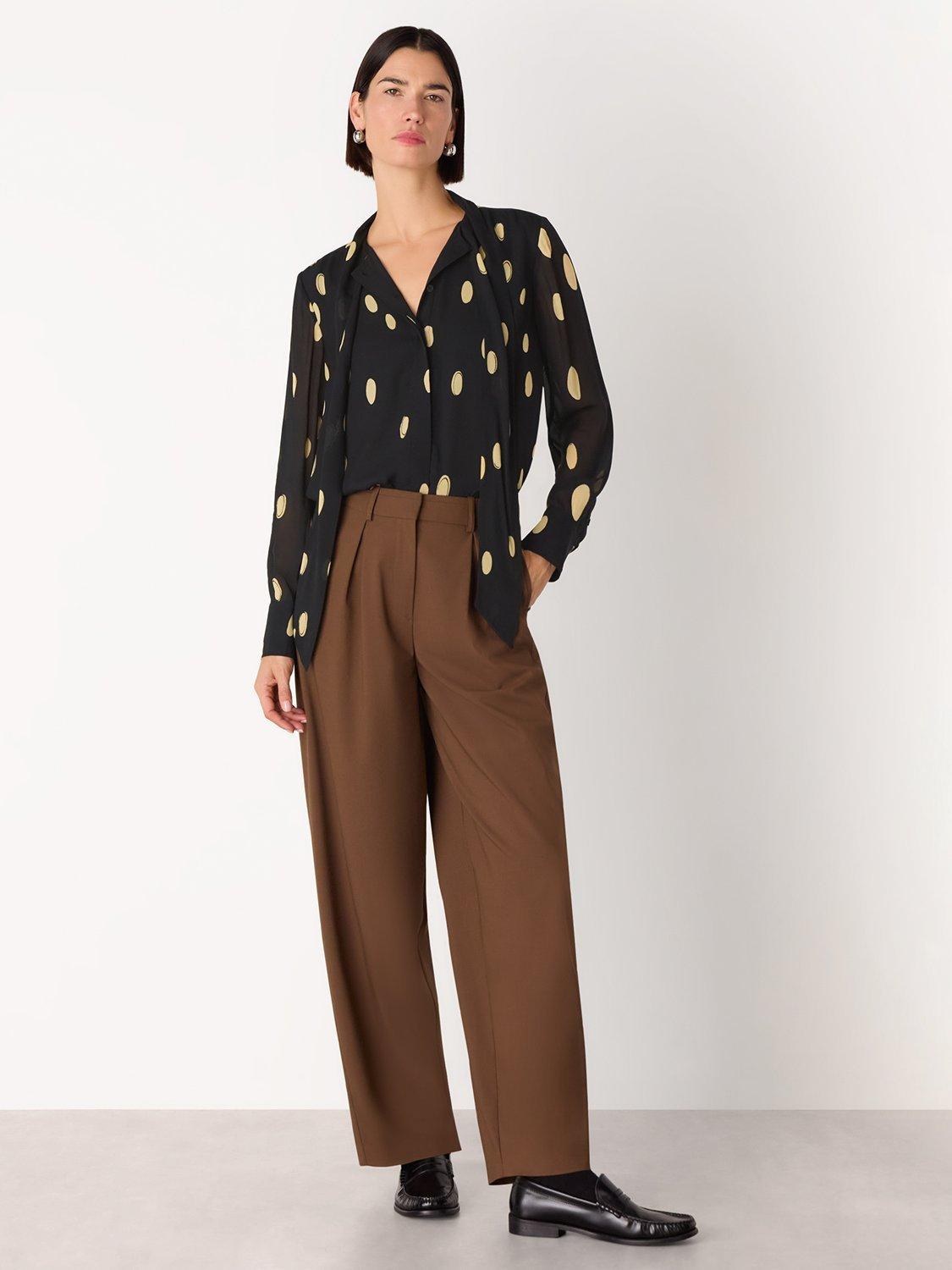 Product image 3 of 5, which shows Whistles Abstract Spot Tie Neck Blouse , Black/Multi, 6