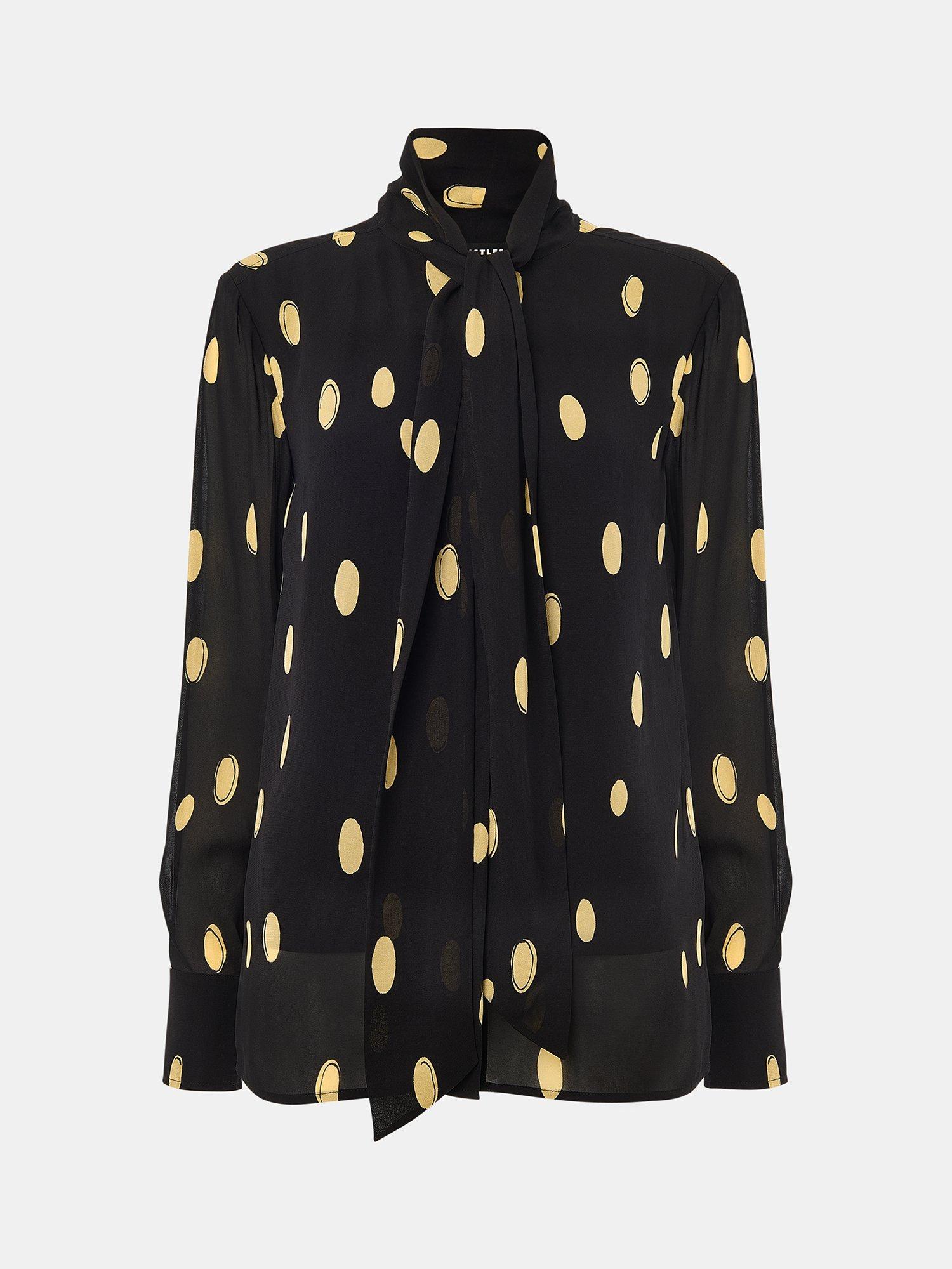 Product image 5 of 5, which shows Whistles Abstract Spot Tie Neck Blouse , Black/Multi, 6