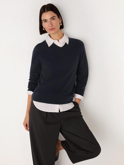 Whistles V-Neck Pure Wool Jumper, Navy