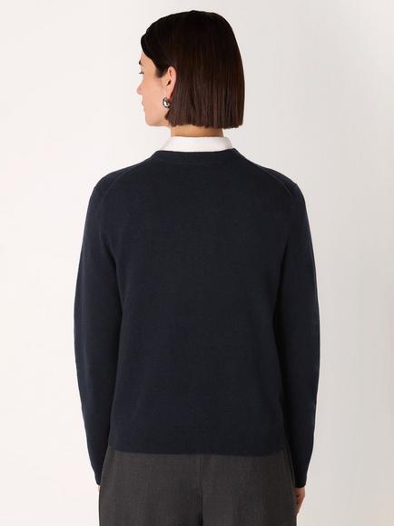 Whistles V-Neck Pure Wool Jumper - view 2, Navy