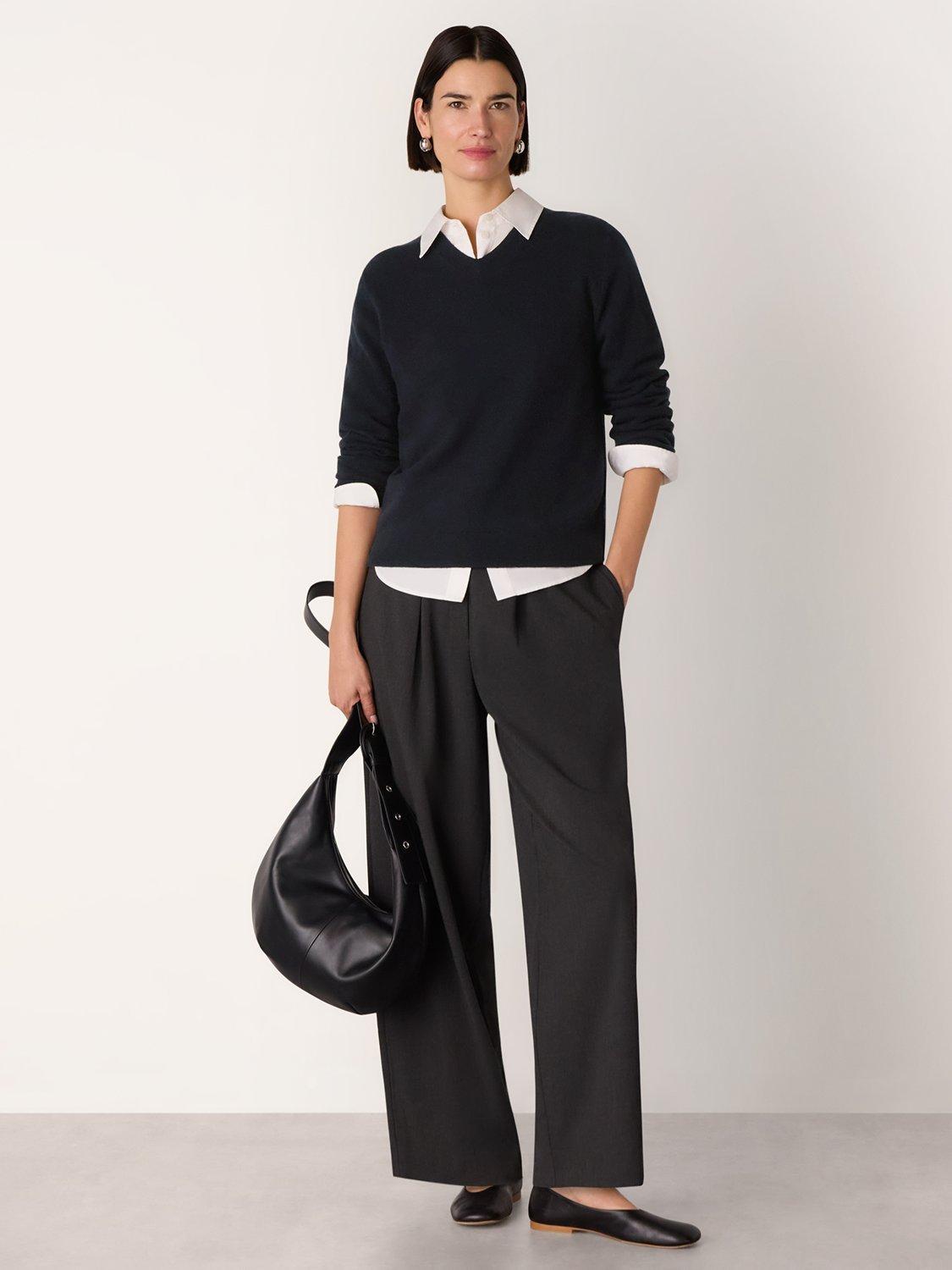 Product image 3 of 5, which shows Whistles V-Neck Pure Wool Jumper, Navy, XS