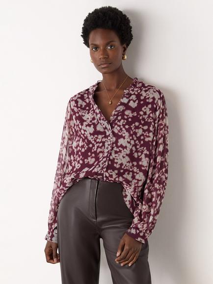 Whistles Inky Floral Long Sleeve Top, Burgundy/Multi, Burgundy/Multi