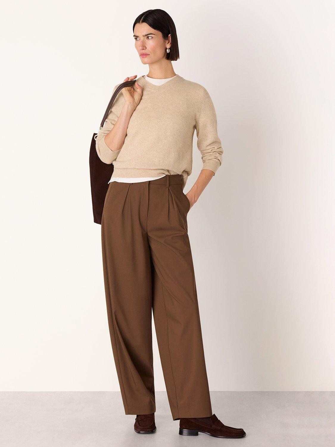 Product image 3 of 5, which shows Whistles V-Neck Pure Wool Jumper, Oatmeal, XS