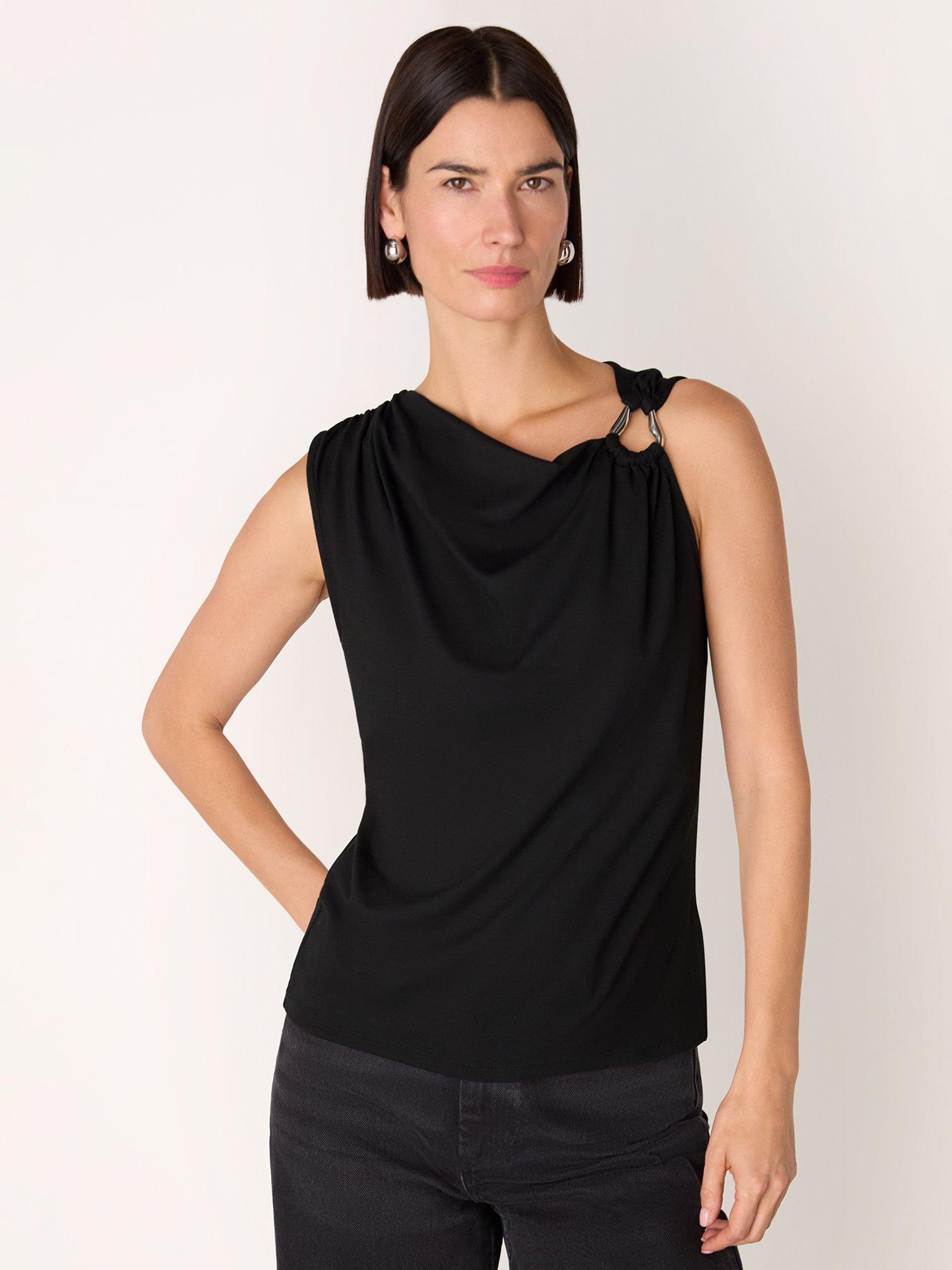 Product image 1 of 5, which shows Whistles Ring Detail Sleeveless Top , Black, 6