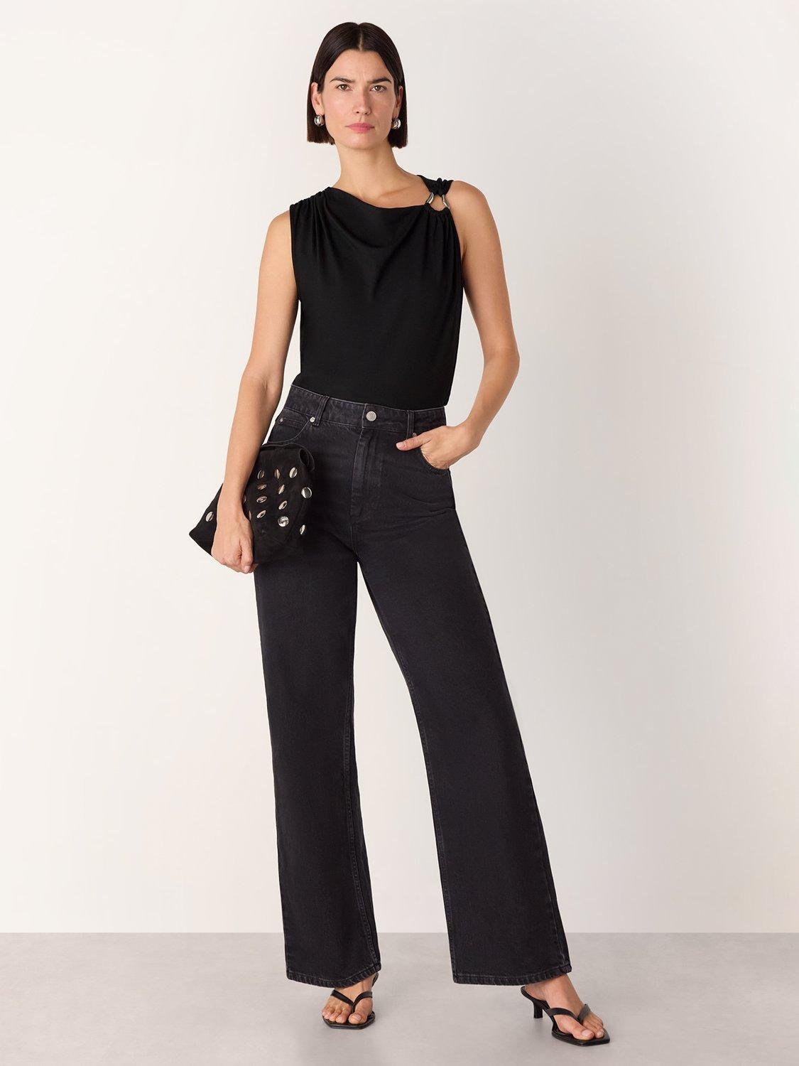 Product image 3 of 5, which shows Whistles Ring Detail Sleeveless Top , Black, 6