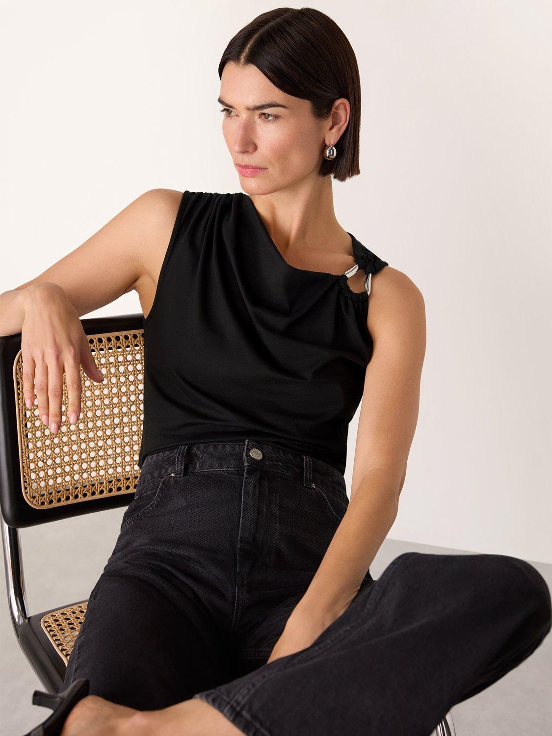 Product image 4 of 5, which shows Whistles Ring Detail Sleeveless Top , Black, 6