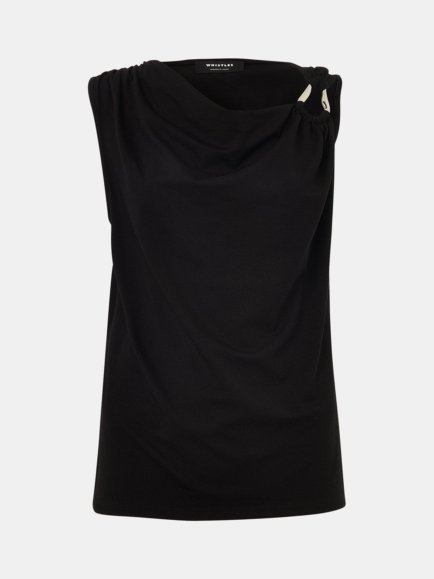 Product image 5 of 5, which shows Whistles Ring Detail Sleeveless Top , Black, 6