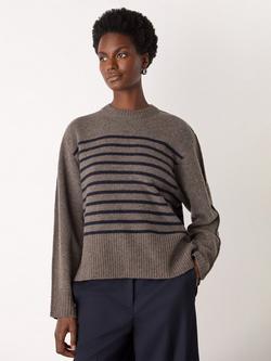 Whistles Stripe Crew Neck Pure Wool Jumper, Neutral