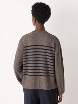 Whistles Stripe Crew Neck Pure Wool Jumper - view 2, Neutral