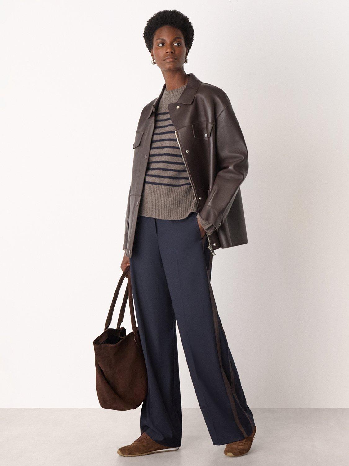 Product image 3 of 5, which shows Whistles Stripe Crew Neck Pure Wool Jumper, Neutral, XS