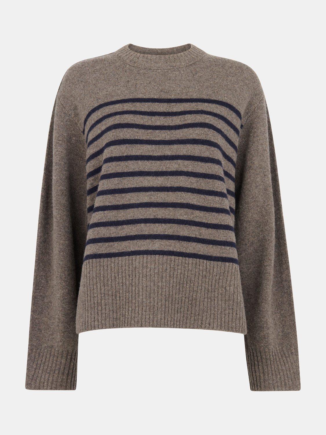 Product image 5 of 5, which shows Whistles Stripe Crew Neck Pure Wool Jumper, Neutral, XS