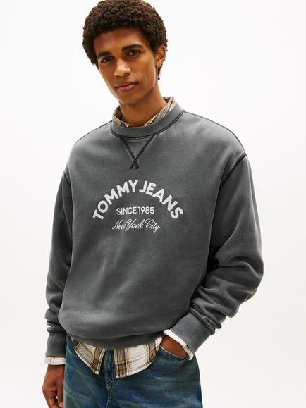 Tommy Jeans Garment-Dyed NYC Logo Sweatshirt, Black, Black