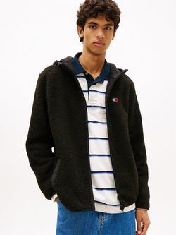 Tommy Jeans Teddy Fleece Zip-Through Hoodie, Black Allover, Black Allover