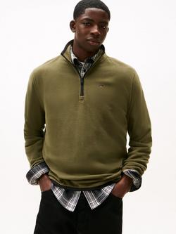 Tommy Jeans Quarter-Zip Lightweight Polar Fleece Jumper, Green, Green