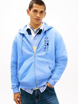 Tommy Jeans Back Graphic Relaxed Terry Zip-Thru Hoodie, Light Blue, Light Blue