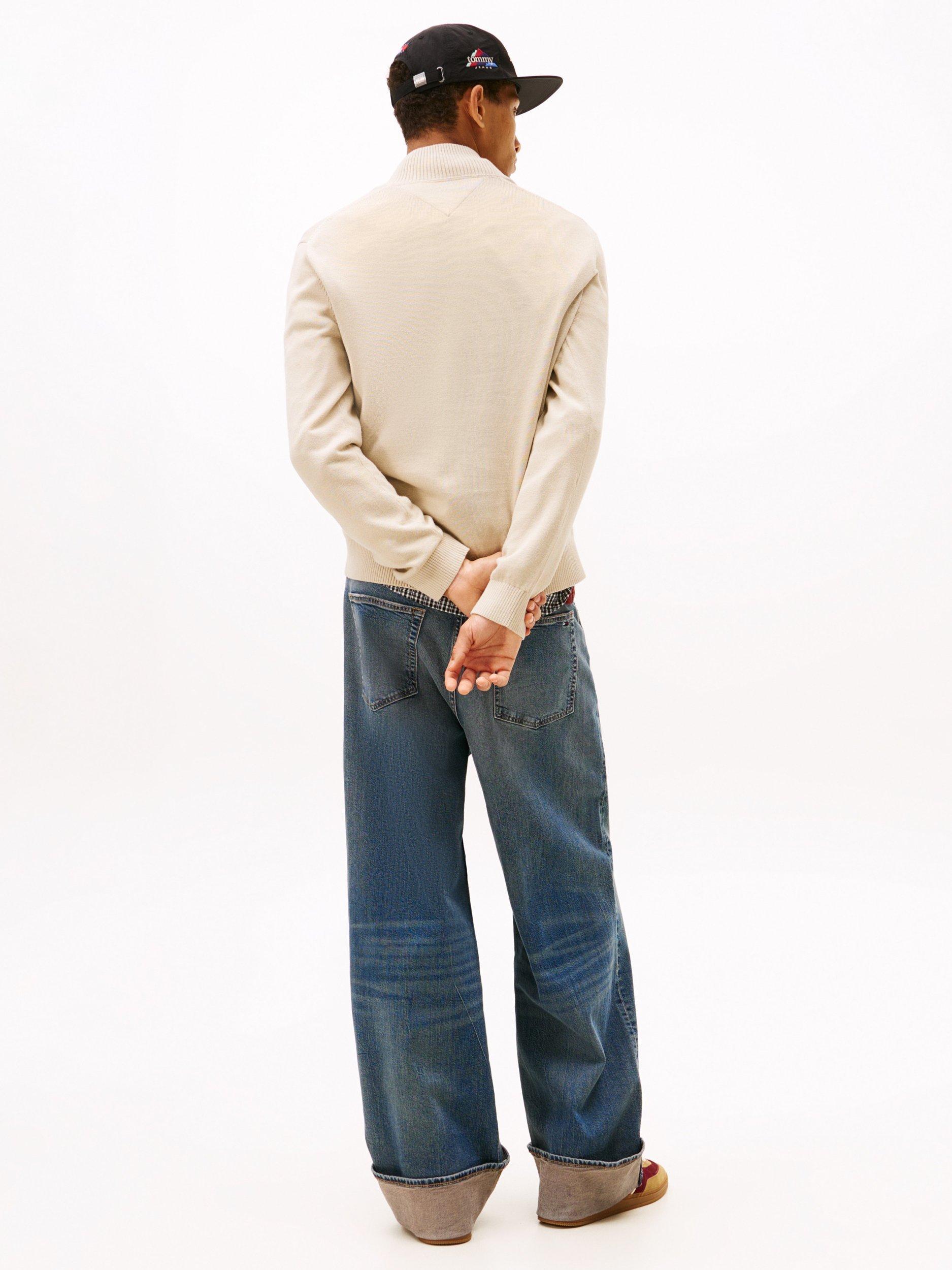 Product image 2 of 5, which shows Tommy Jeans Flag Quarter-Zip Slim Jumper, Beige, S