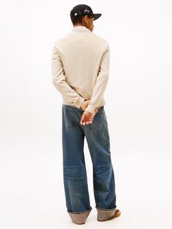 Tommy Jeans Flag Quarter-Zip Slim Jumper, Beige - view 2, Beige