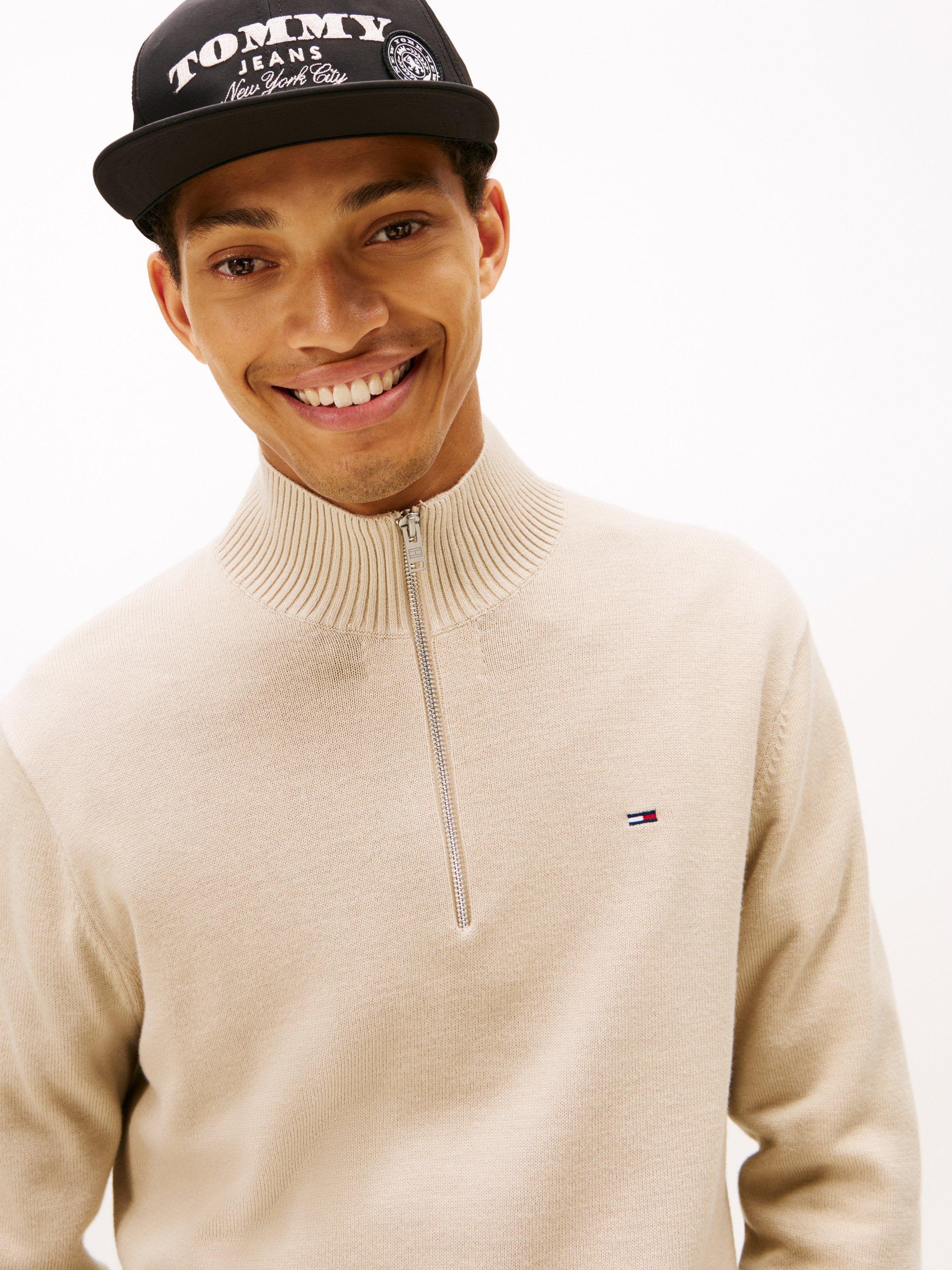 Product image 4 of 5, which shows Tommy Jeans Flag Quarter-Zip Slim Jumper, Beige, S