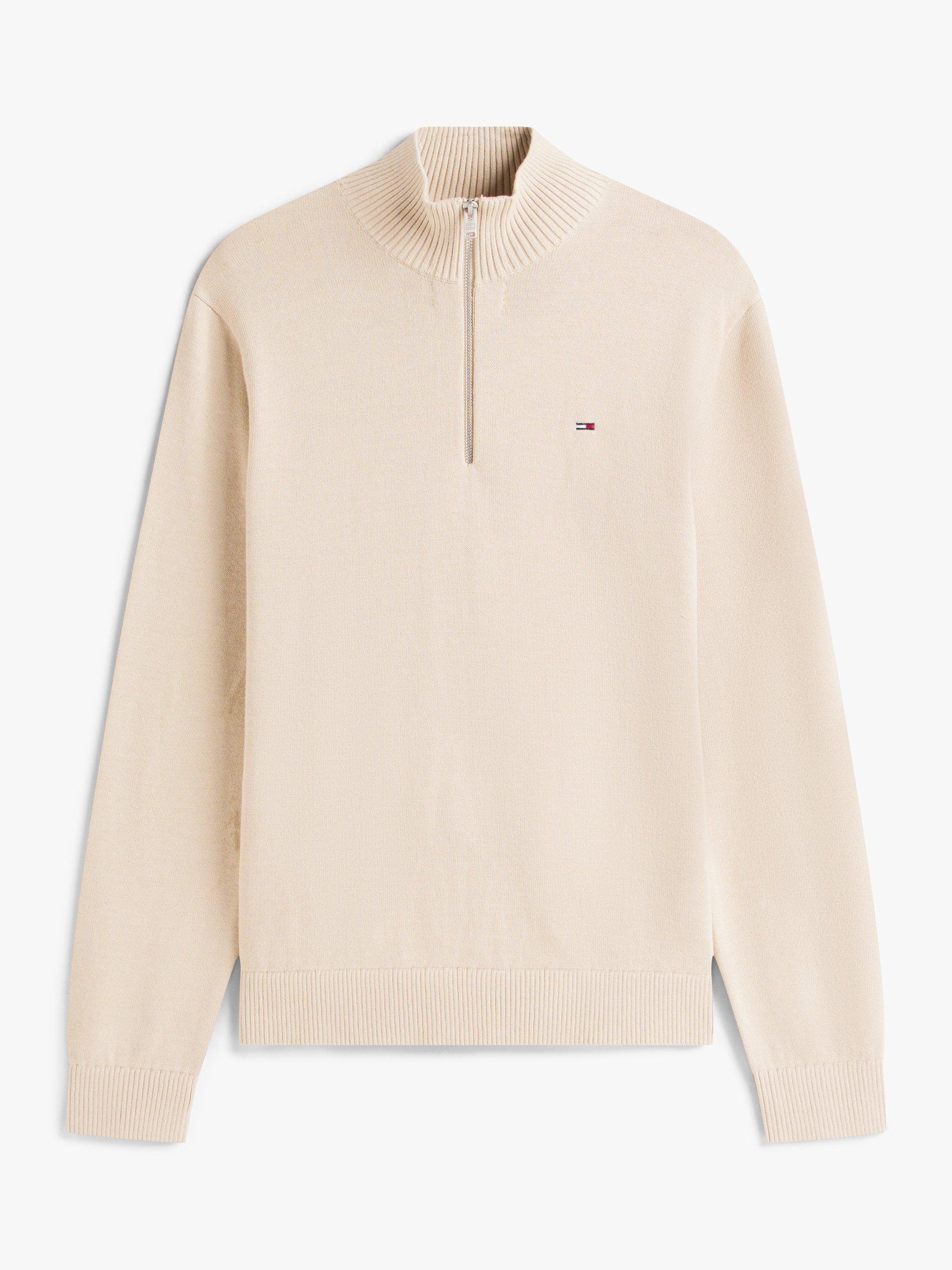 Product image 5 of 5, which shows Tommy Jeans Flag Quarter-Zip Slim Jumper, Beige, S