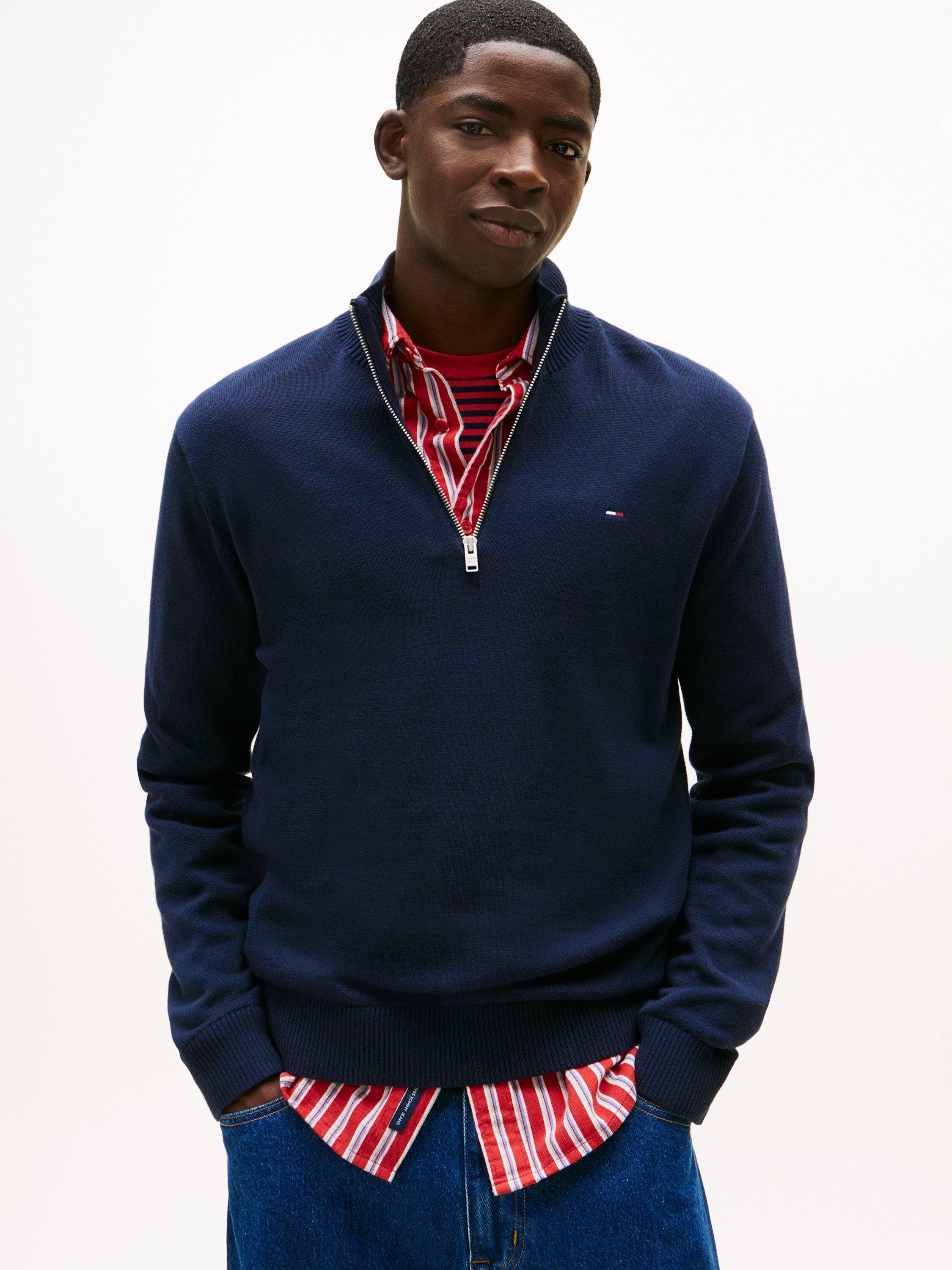 Product image 1 of 5, which shows Tommy Jeans Flag Quarter-Zip Slim Jumper, Navy, XS