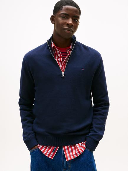 Tommy Jeans Flag Quarter-Zip Slim Jumper, Navy, Navy