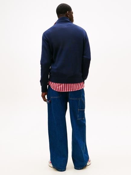 Tommy Jeans Flag Quarter-Zip Slim Jumper, Navy - view 2, Navy